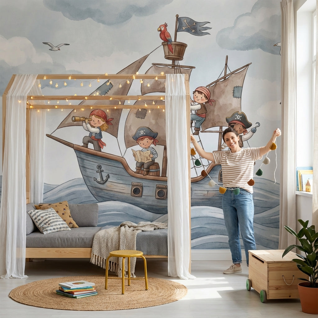Pirate Ship Wallpaper Children Nautical Wall Decor