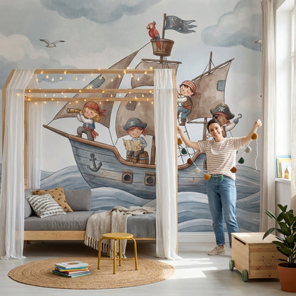 Pirate Ship Wallpaper Children Nautical Wall Decor