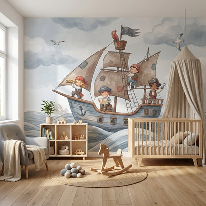 Pirate Ship Wallpaper Children Nautical Wall Decor