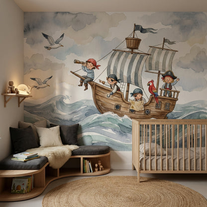 Pirate Adventure Wallpaper Children Whimsical Wall Mural