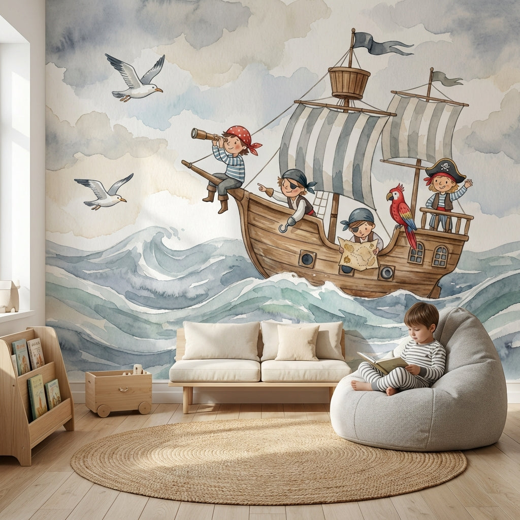 Pirate Adventure Wallpaper Children Whimsical Wall Mural