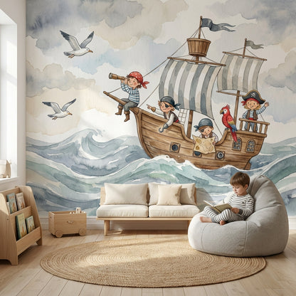 Pirate Adventure Wallpaper Children Whimsical Wall Mural