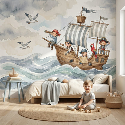 Pirate Adventure Wallpaper Children Whimsical Wall Mural
