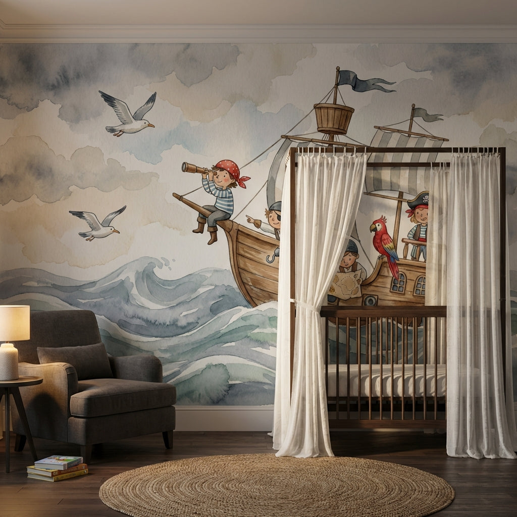 Pirate Adventure Wallpaper Children Whimsical Wall Mural