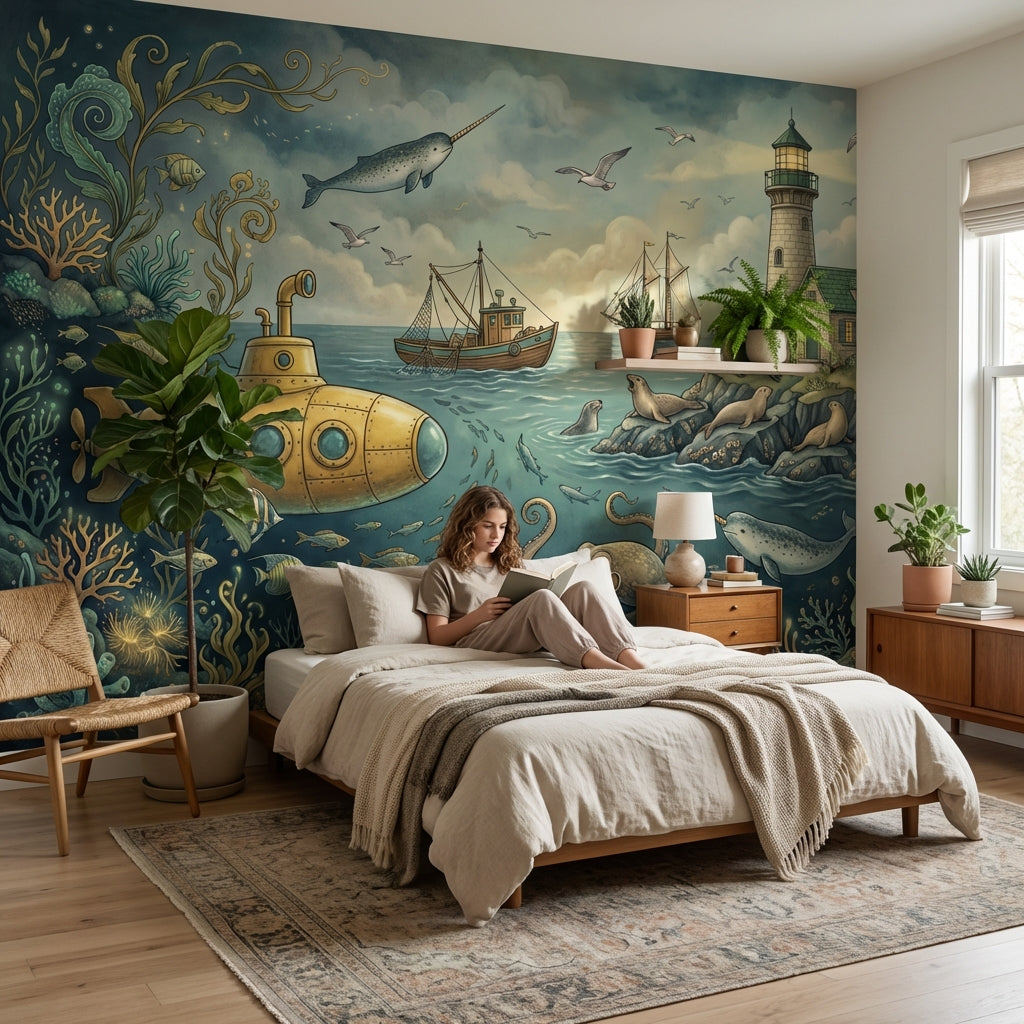 Underwater Wallpaper Submarine Lighthouse Wall Mural