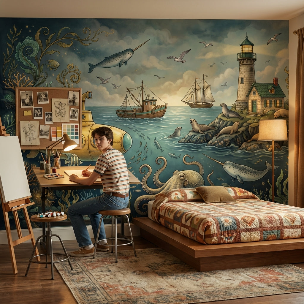 Underwater Wallpaper Submarine Lighthouse Wall Mural