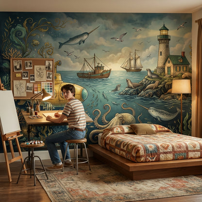 Underwater Wallpaper Submarine Lighthouse Wall Mural