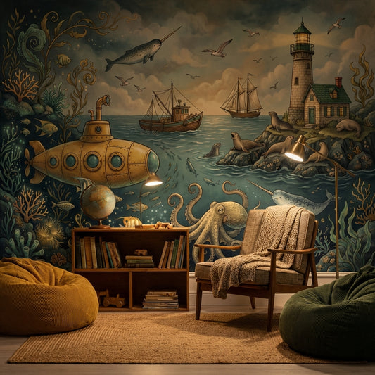 Underwater Wallpaper Submarine Lighthouse Wall Mural