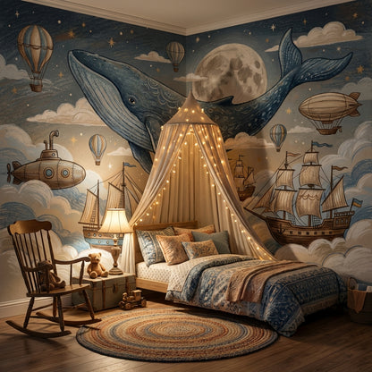 Whale Wallpaper Fantasy Nautical Wall Mural