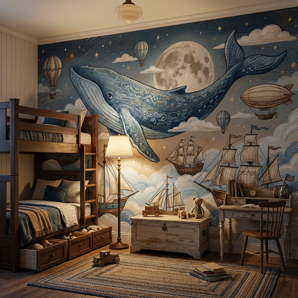 Whale Wallpaper Fantasy Nautical Wall Mural