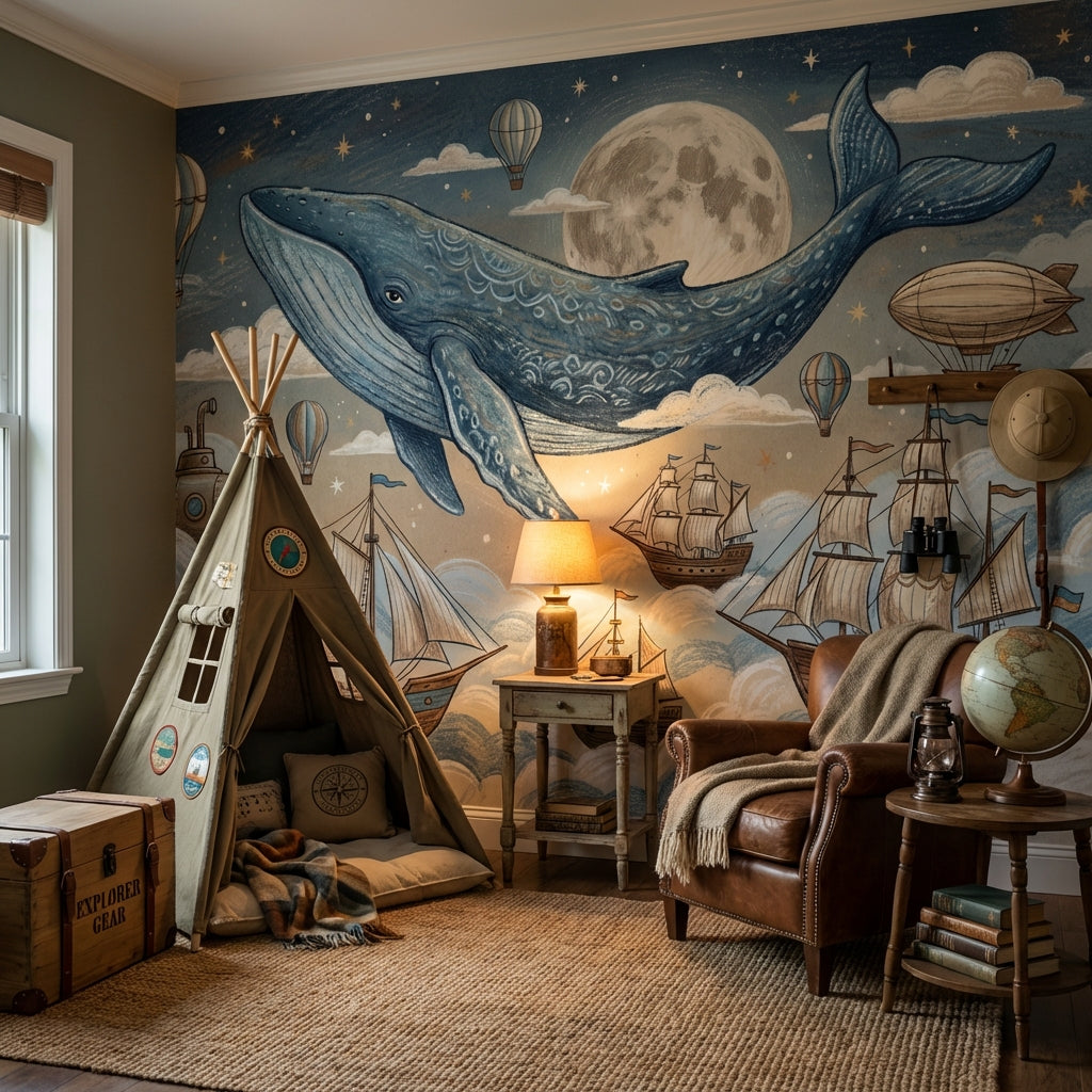 Whale Wallpaper Fantasy Nautical Wall Mural