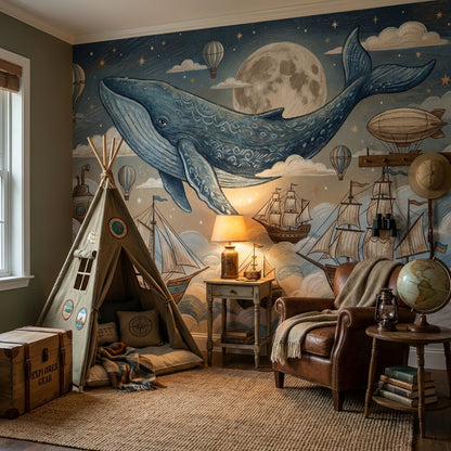 Whale Wallpaper Fantasy Nautical Wall Mural