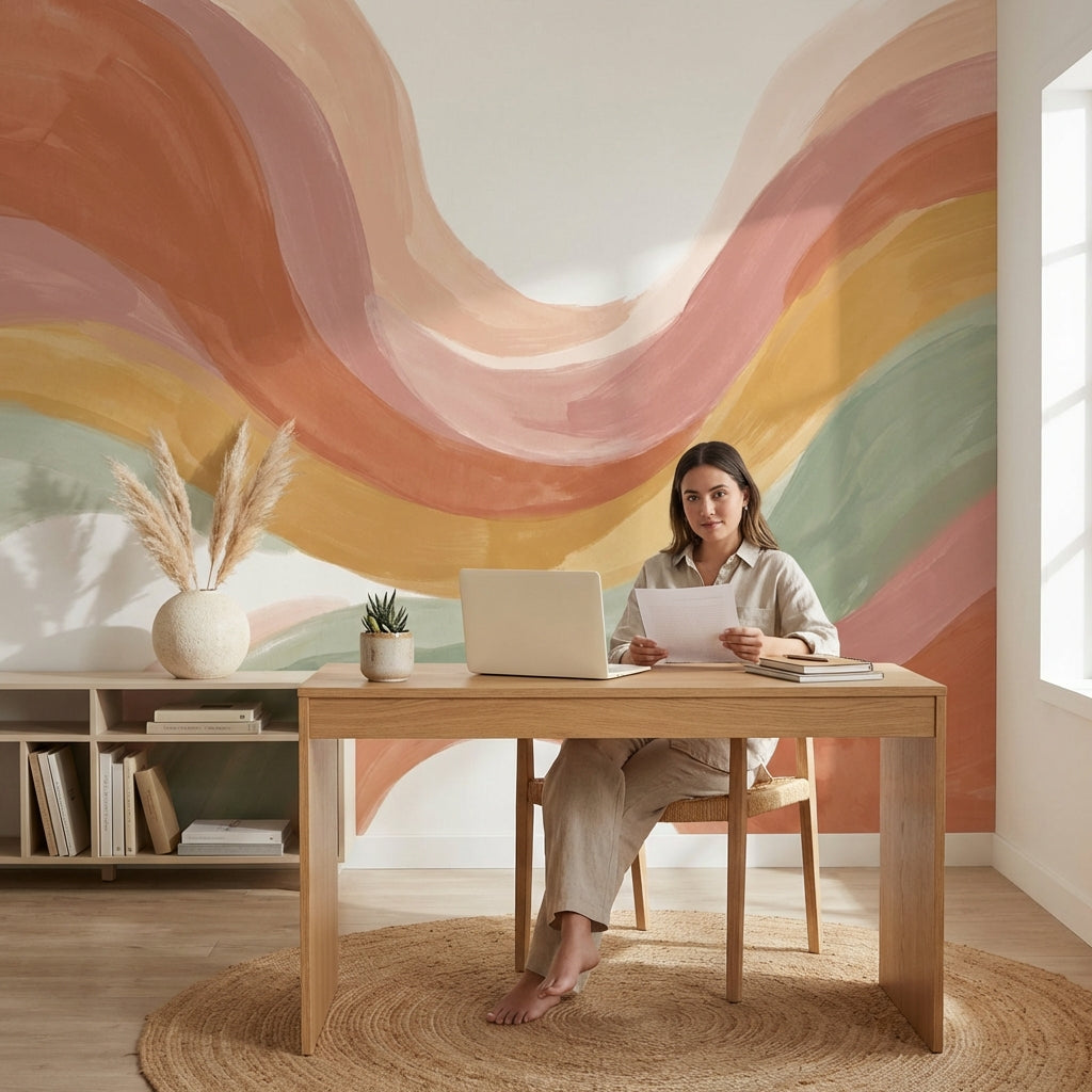 Wavy Abstract Wallpaper Colorful Artistic Wall Mural