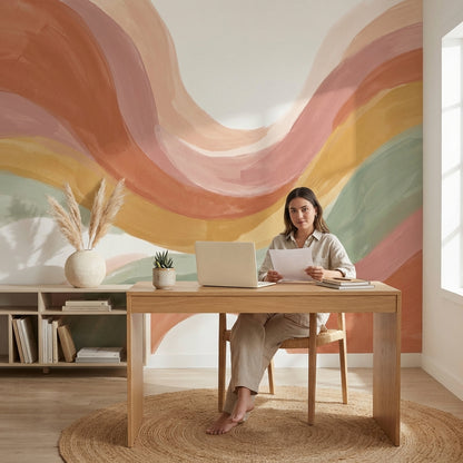 Wavy Abstract Wallpaper Colorful Artistic Wall Mural