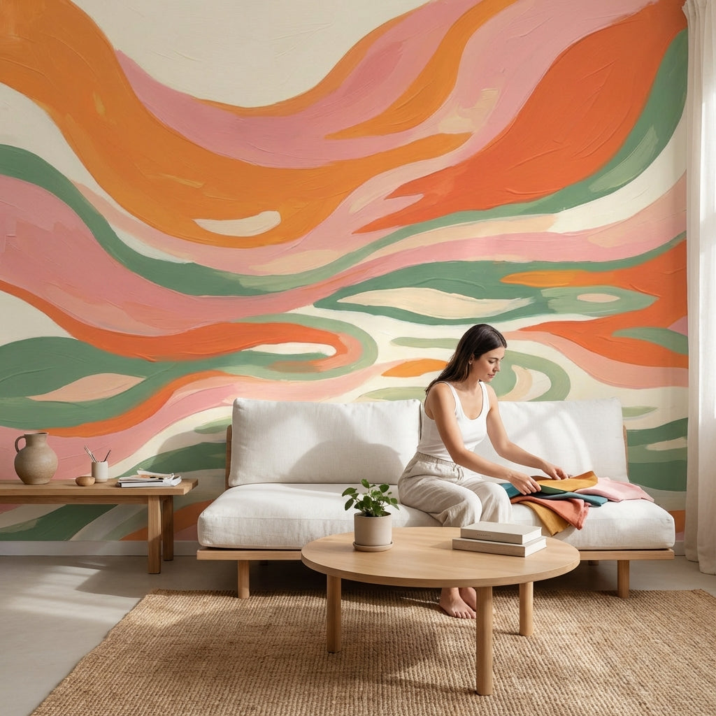 Abstract Wallpaper Wavy Vibrant Wall Decor