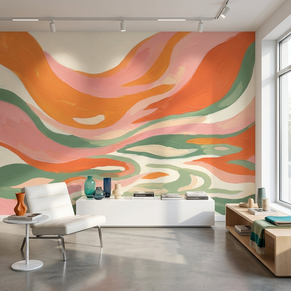 Abstract Wallpaper Wavy Vibrant Wall Decor