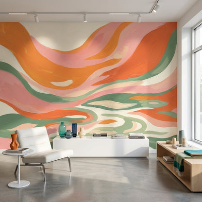 Abstract Wallpaper Wavy Vibrant Wall Decor
