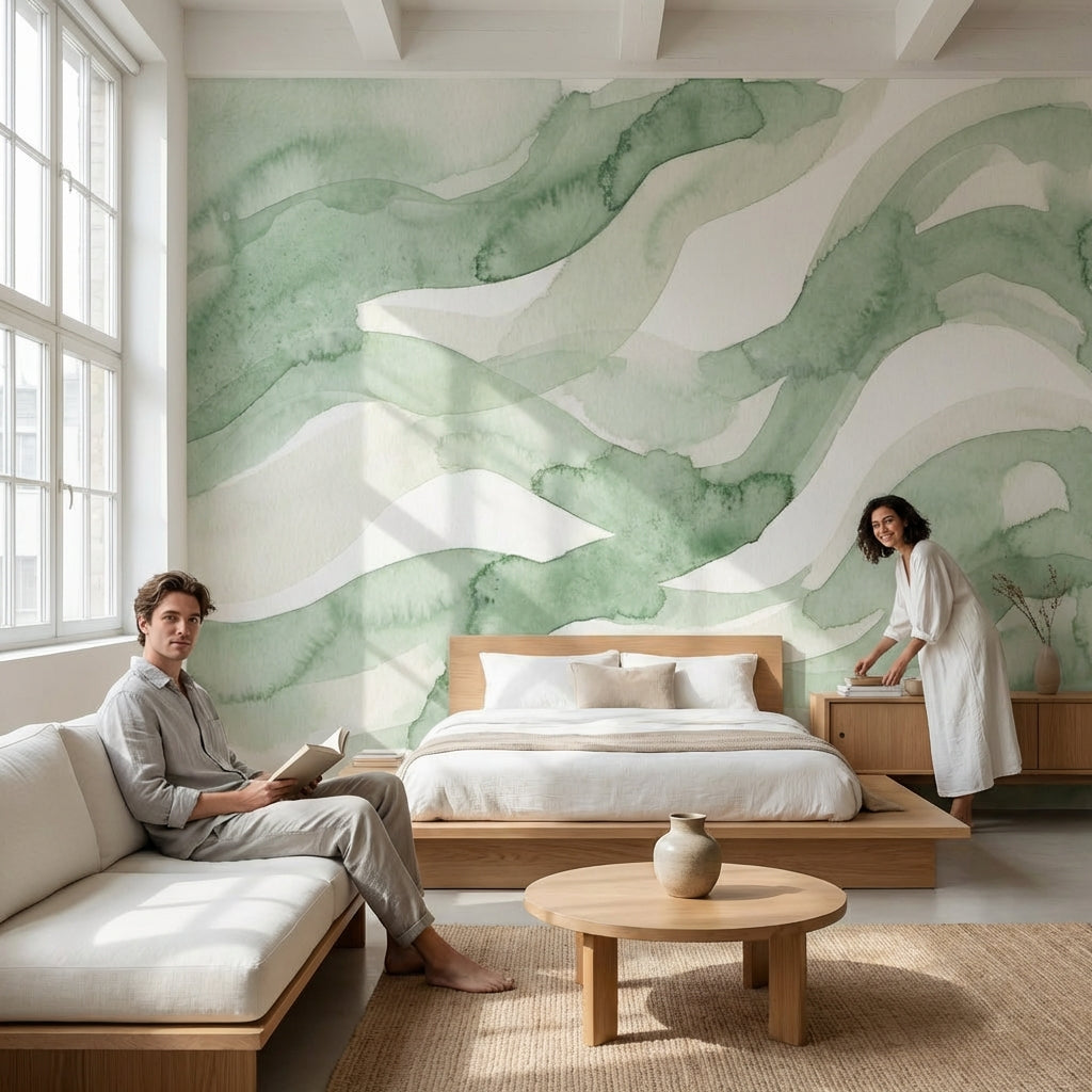 Shades Of Green Wallpaper Abstract Modern Wall Mural
