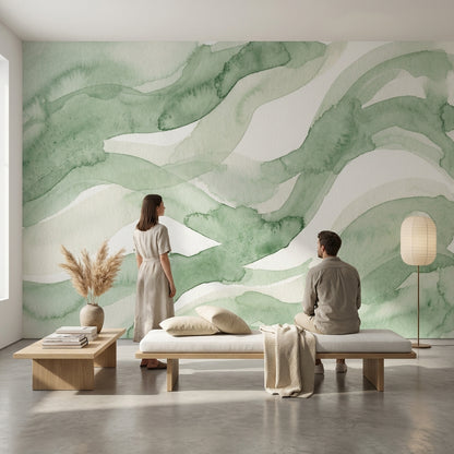 Shades Of Green Wallpaper Abstract Modern Wall Mural