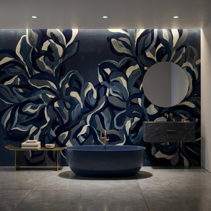 Abstract Wallpaper Floral Navy Wall Mural