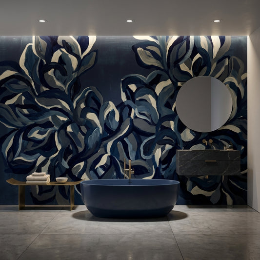 Abstract Wallpaper Floral Navy Wall Mural