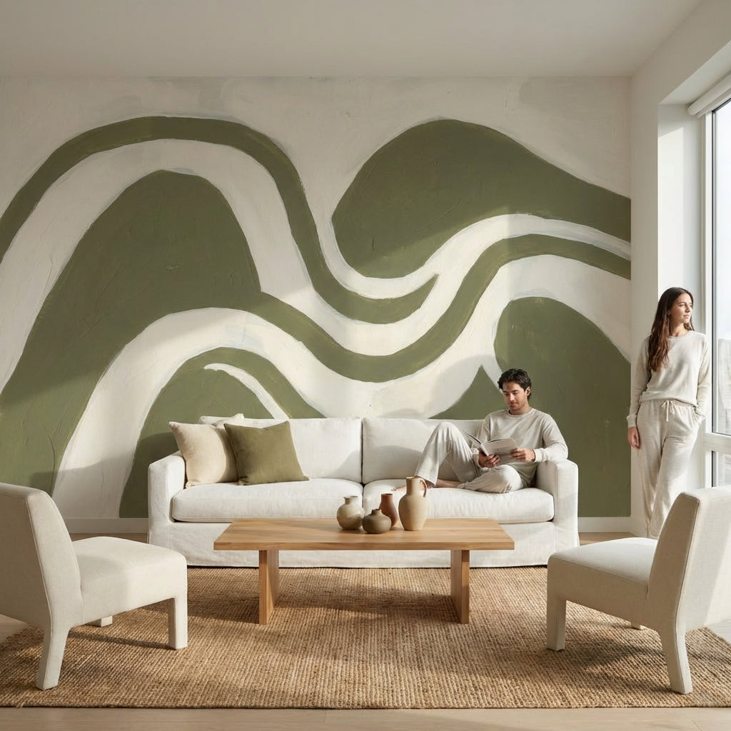 Muted Green Wallpaper Olive Modern Wall Decor