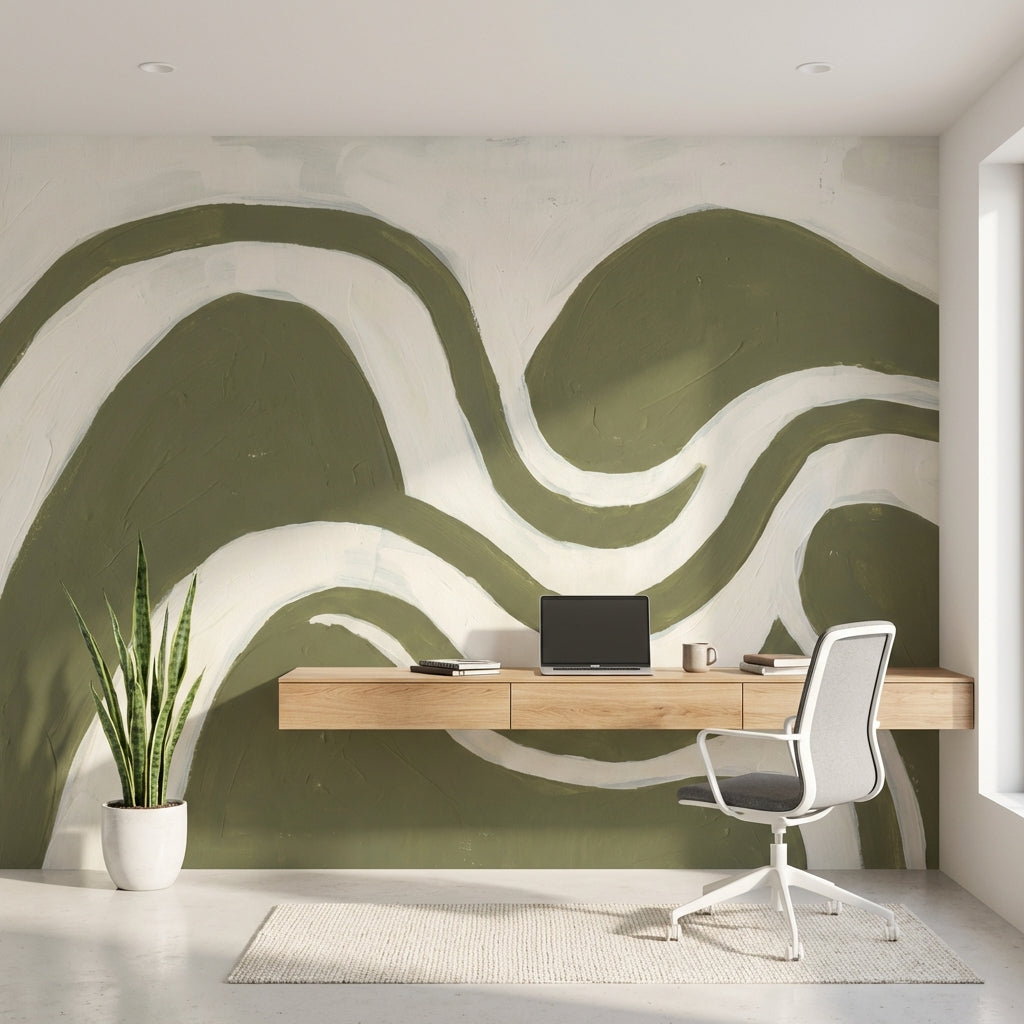 Muted Green Wallpaper Olive Modern Wall Decor