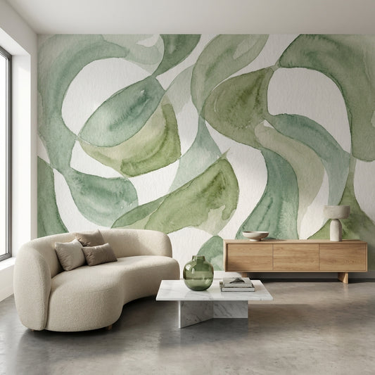 Shades Of Green Wallpaper Watercolor Abstract Wall Mural
