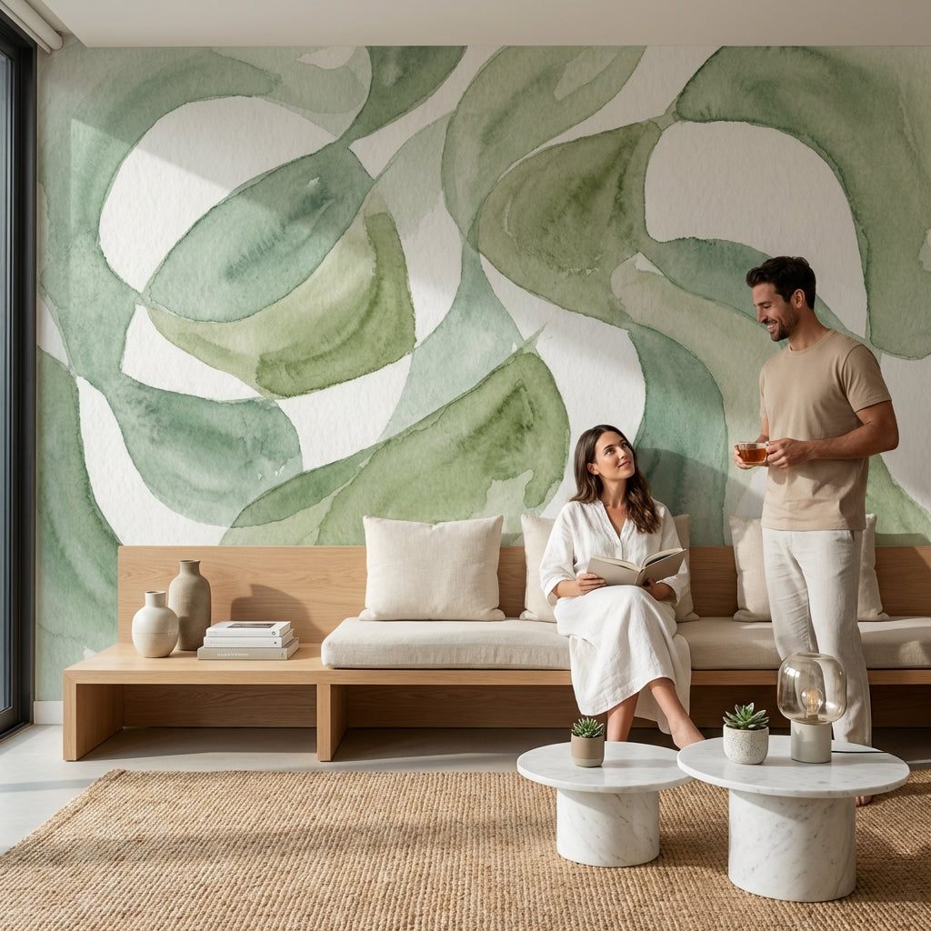 Shades Of Green Wallpaper Watercolor Abstract Wall Mural