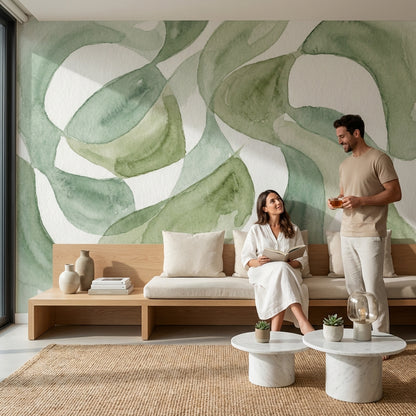 Shades Of Green Wallpaper Watercolor Abstract Wall Mural