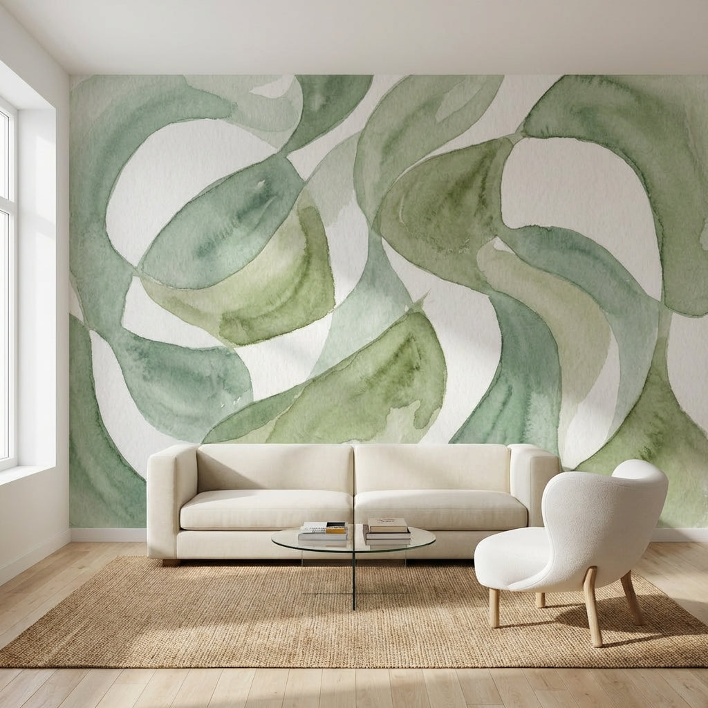 Shades Of Green Wallpaper Watercolor Abstract Wall Mural
