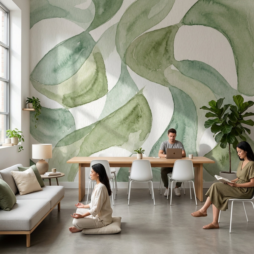 Shades Of Green Wallpaper Watercolor Abstract Wall Mural