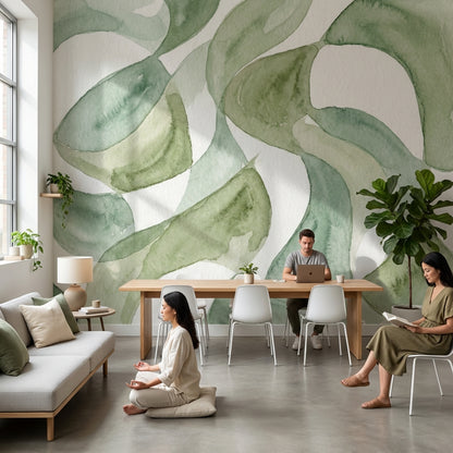 Shades Of Green Wallpaper Watercolor Abstract Wall Mural