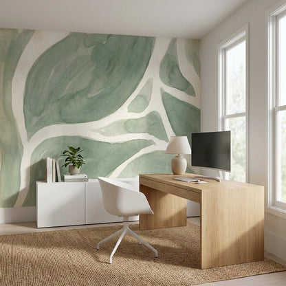 Muted Green Wallpaper Abstract Nature Wall Mural