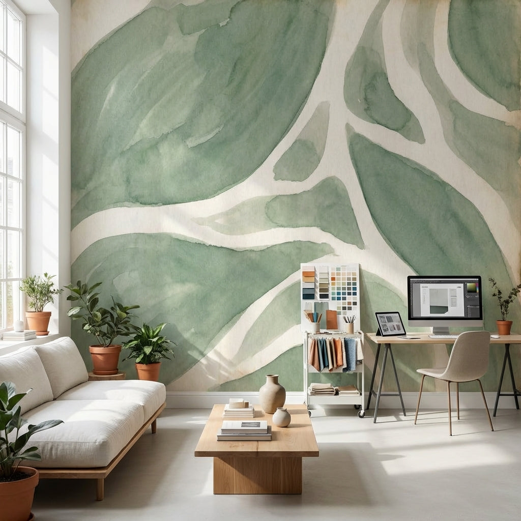 Muted Green Wallpaper Abstract Nature Wall Mural