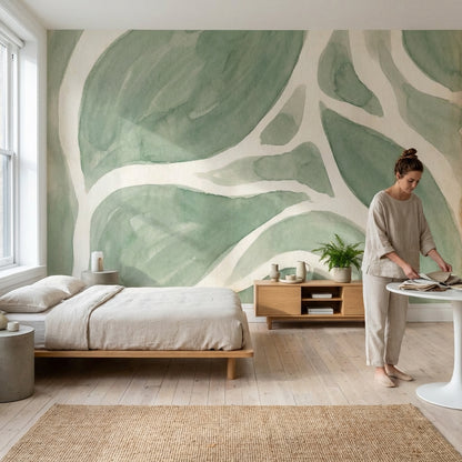 Muted Green Wallpaper Abstract Nature Wall Mural