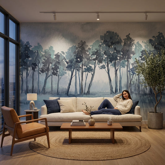 Watercolor Trees Wallpaper Abstract Landscape Wall Mural