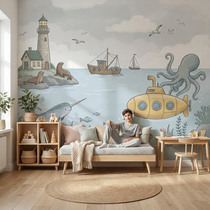 Lighthouse Wallpaper Nautical Underwater Wall Mural