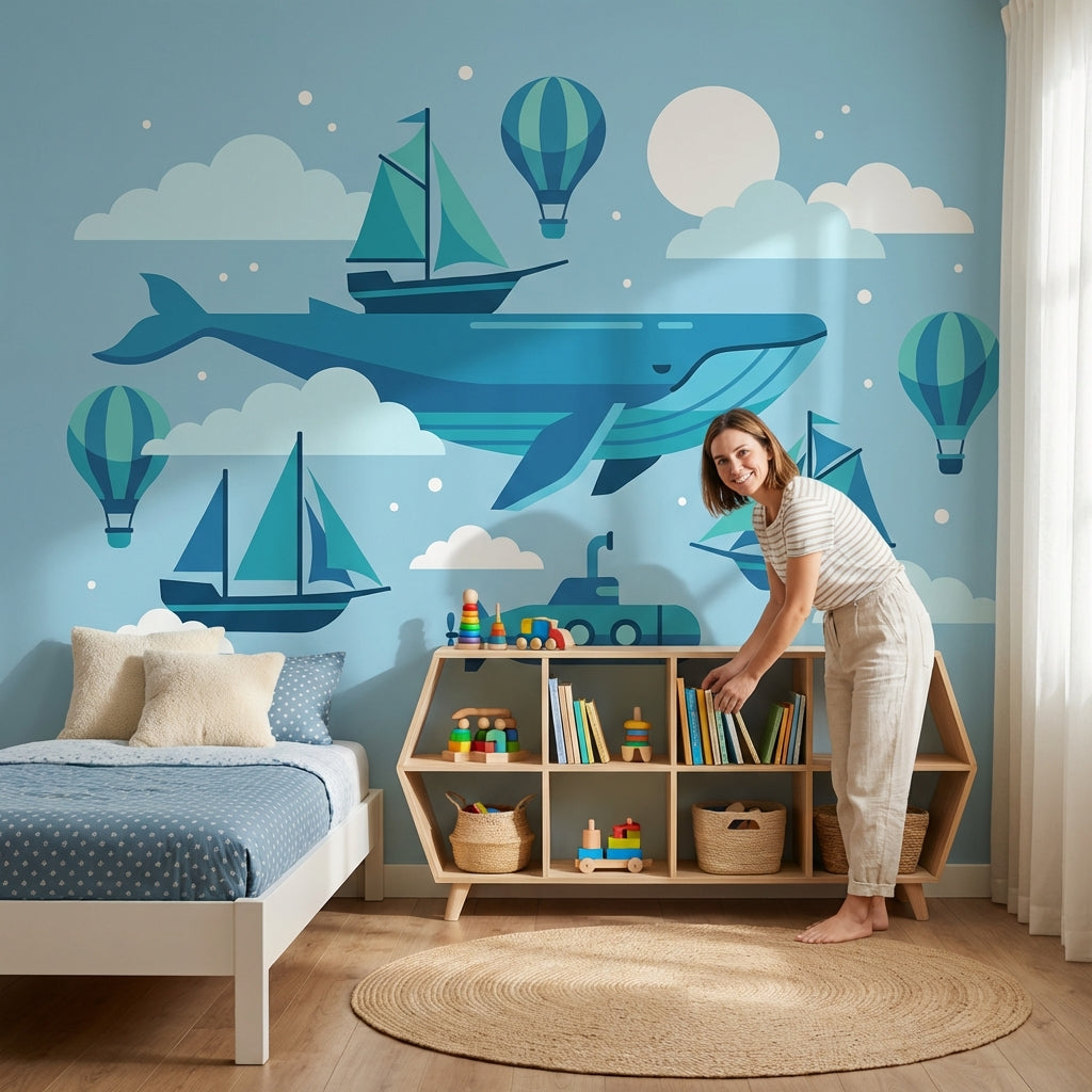 Whale Wallpaper Sailboats Submarine Wall Mural