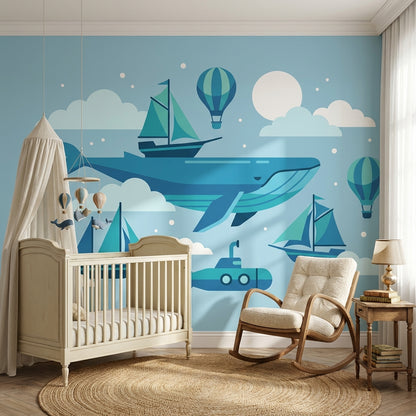 Whale Wallpaper Sailboats Submarine Wall Mural