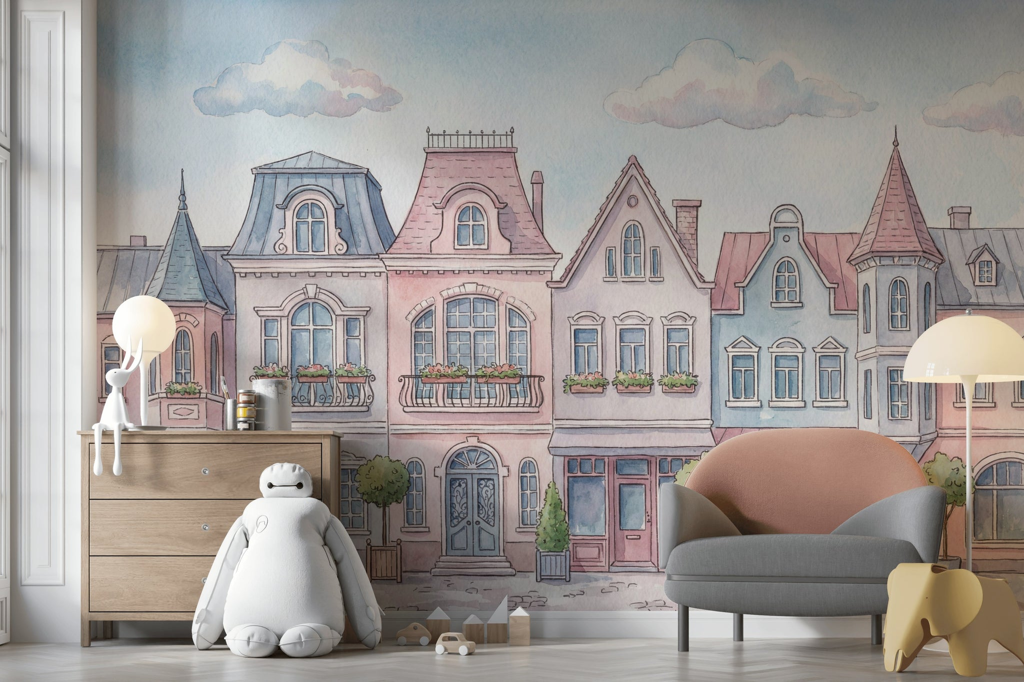 Pastel Architecture Wallpaper Whimsical European Wall Mural