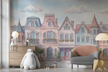 Pastel Architecture Wallpaper Whimsical European Wall Mural
