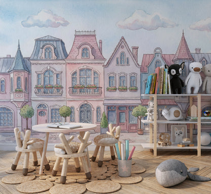 Pastel Architecture Wallpaper Whimsical European Wall Mural