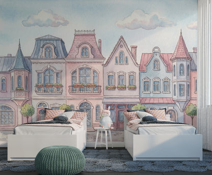 Pastel Architecture Wallpaper Whimsical European Wall Mural