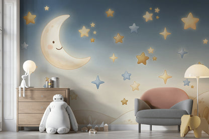 Moon Wallpaper Stars Whimsical Wall Decor