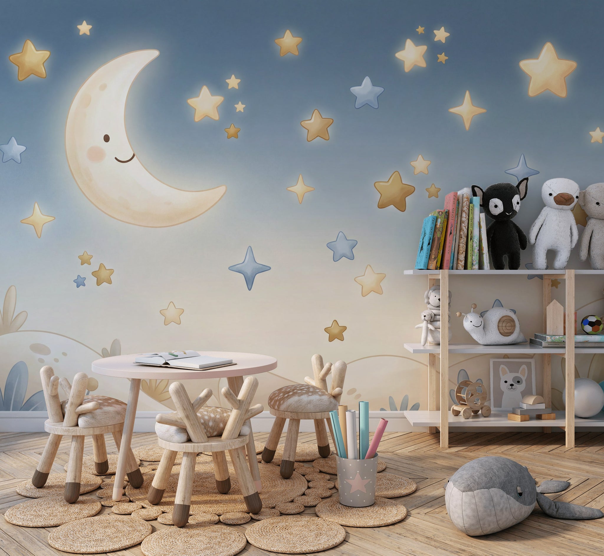 Moon Wallpaper Stars Whimsical Wall Decor