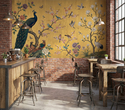 Peacock Wallpaper Floral Birds Wall Mural