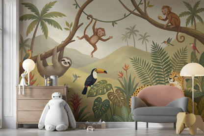 Jungle Wallpaper Animals Tropical Wall Mural