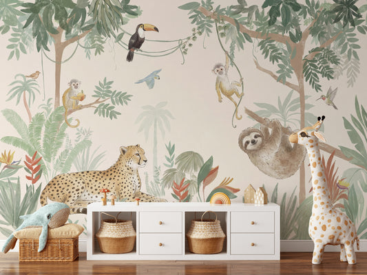 Jungle Wallpaper Animals Tropical Wall Mural