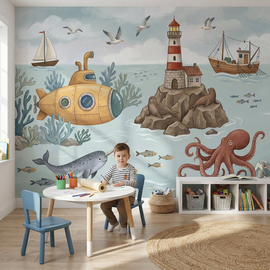 Cloudy Sky Wallpaper Blue Nautical Wall Mural